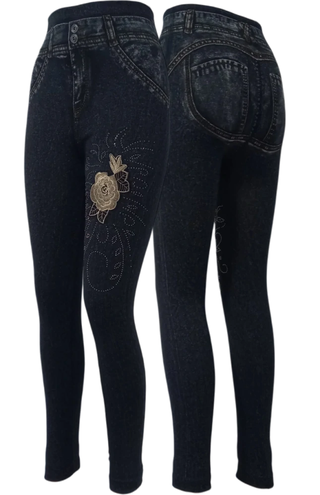 Černé džínové legíny s vysokým pasem