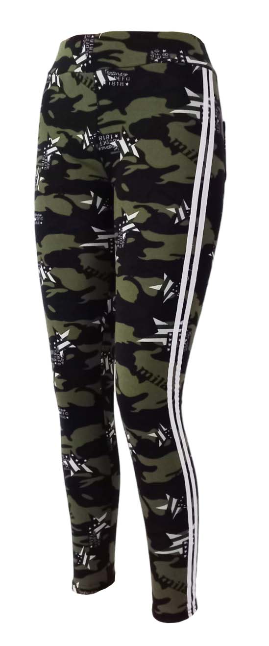 Zateplené maskáčové legíny s vysokým pasem a kapsami