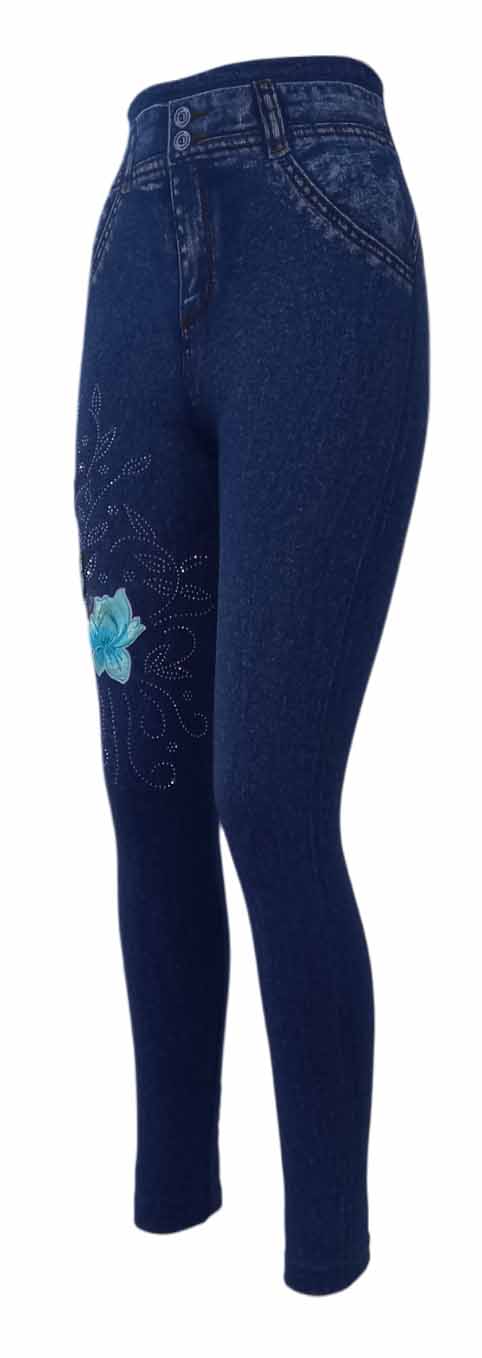 Modré džínové legíny s vysokým pasem