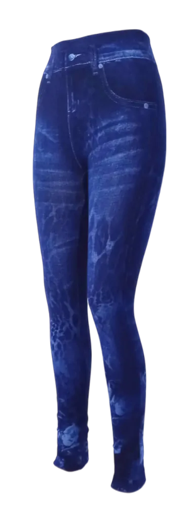 Modré džínové legíny s vysokým pasem a potiskem