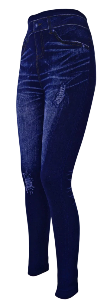 Modré džínové legíny s vysokým pasem a potiskem