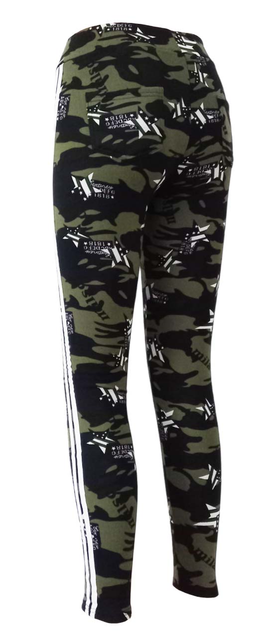 Zateplené maskáčové legíny s vysokým pasem a kapsami