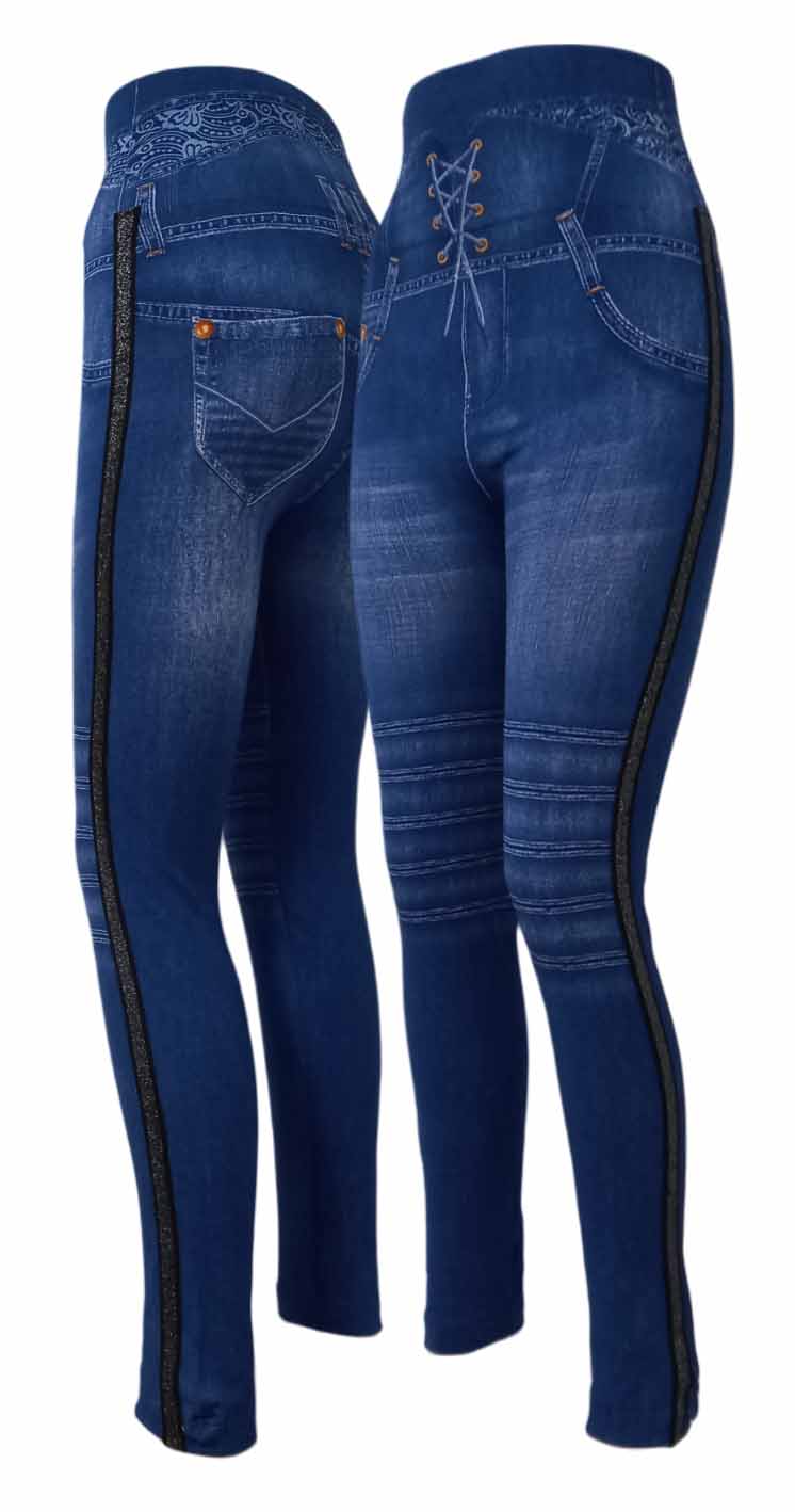 Modré džínové legíny s extra vysokým pasem