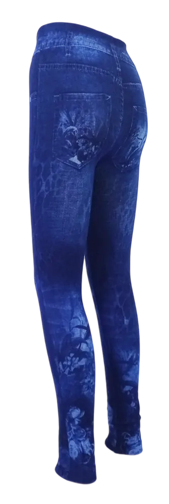 Modré džínové legíny s vysokým pasem a potiskem