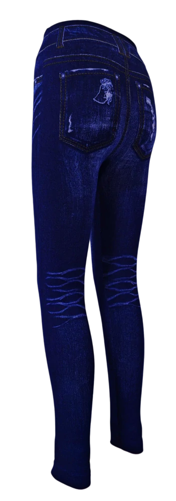 Modré džínové legíny s vysokým pasem a potiskem