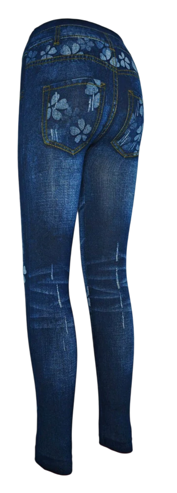 Modré džínové legíny s vysokým pasem a potiskem