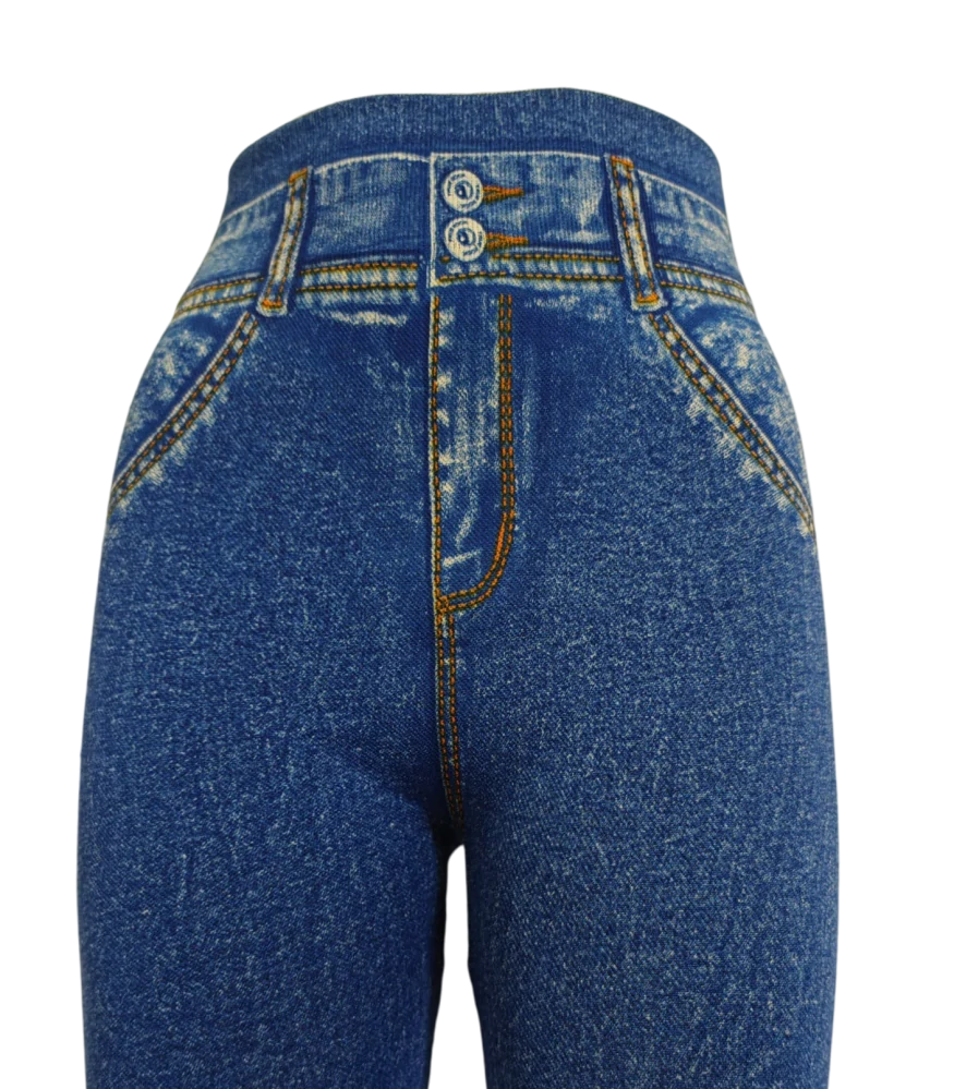 Modré džínové legíny s extra vysokým pasem s krystaly