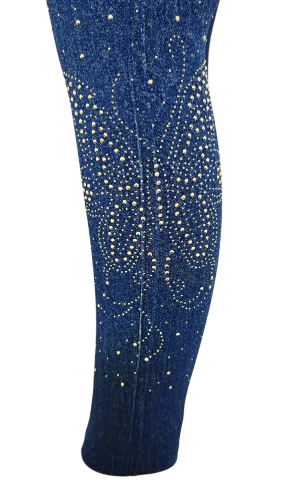 Modré džínové legíny s extra vysokým pasem s krystaly