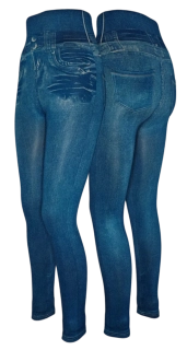 Modré džínové legíny s extra vysokým pasem a zadními kapsami